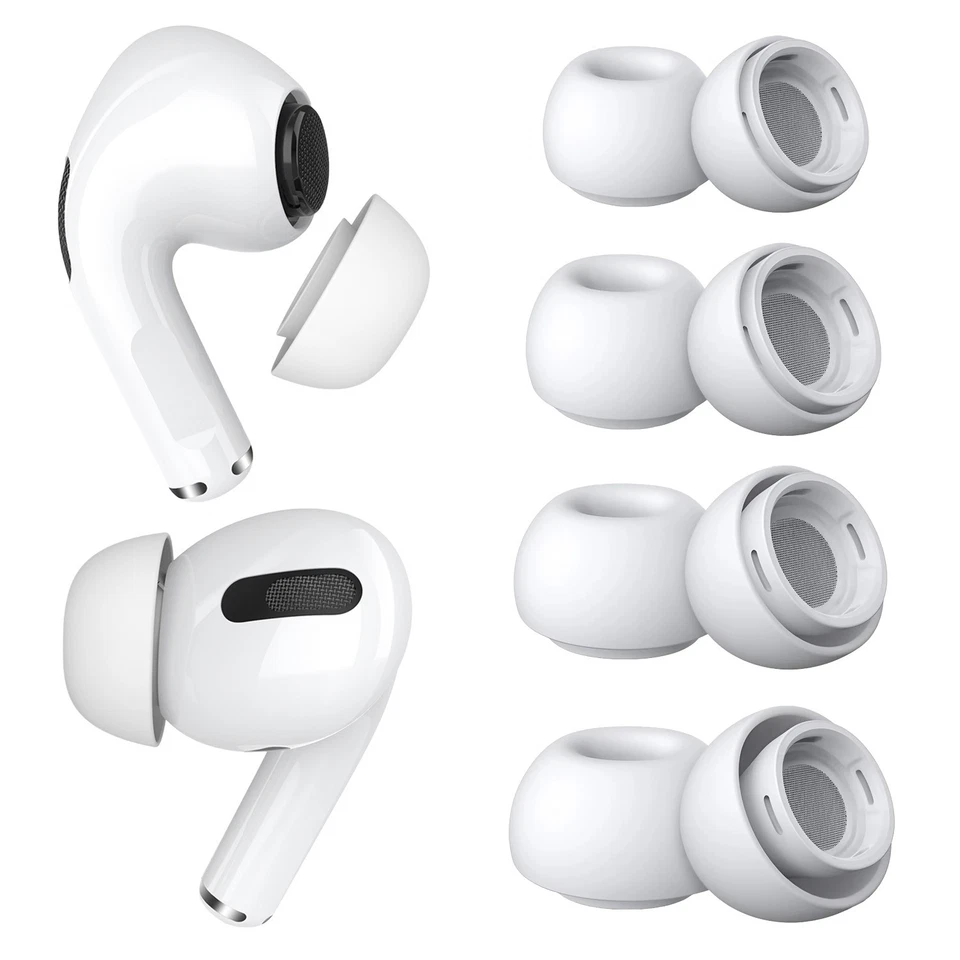 MMOBIEL 4 Paar Ersatz-Ohrstöpsel für AirPods Pro - Silikon Ohrstöpsel XS/S/M/L– Weiß