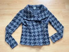 Jigsaw Ladies Jacket S 10 100% Wool Houndstooth Knitted Biker Winter Smart