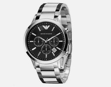 Emporio Armani AR2453 Men’s Chronograph Watch Black Dial Silver Steel NEW