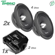 2x Timpano TPT-MR6-4 BULLET 6.5" Pro Audio Car Speakers+ TPT-500 2 Ohm Amplifier