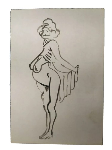 BONITO DIBUJO BOCETO EN ACUARELA DE DESNUDO DE MUJER  firmado ALBOR  156x108mm - Bild 1 von 2