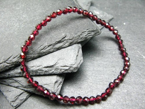 Bracciale originale granato ~ 7,5 pollici ~ 4 mm perline sfaccettate - Foto 3 di 3