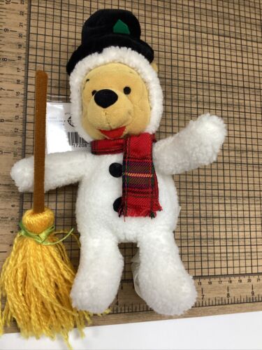 Disney Store Mini Bean Bag Snowman Winnie the Pooh 8" Plush w Tags Broom Top Hat - Picture 7 of 9