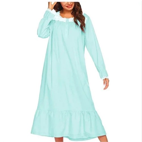 Ekouaer Nightgown Long Sleeve Lace Trimmed Sleep Dress Lounger XXL