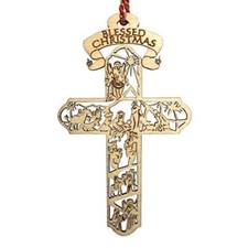 Nativity Christmas Ornament Cross Blessed Baby Jesus Wooden Tree Gift Decor 2025