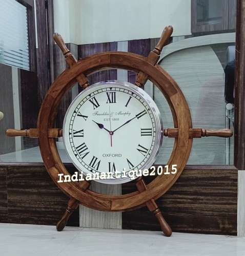 Nautical Handcrafted Wooden Premium Wall Decor Wooden Clock Ship Wheel | Maritim - Picture 4 of 5
