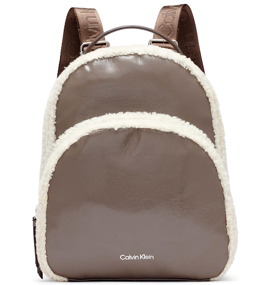 Calvin Klein Estelle Patent Sherpa Backpack Modern Taupe/Natural