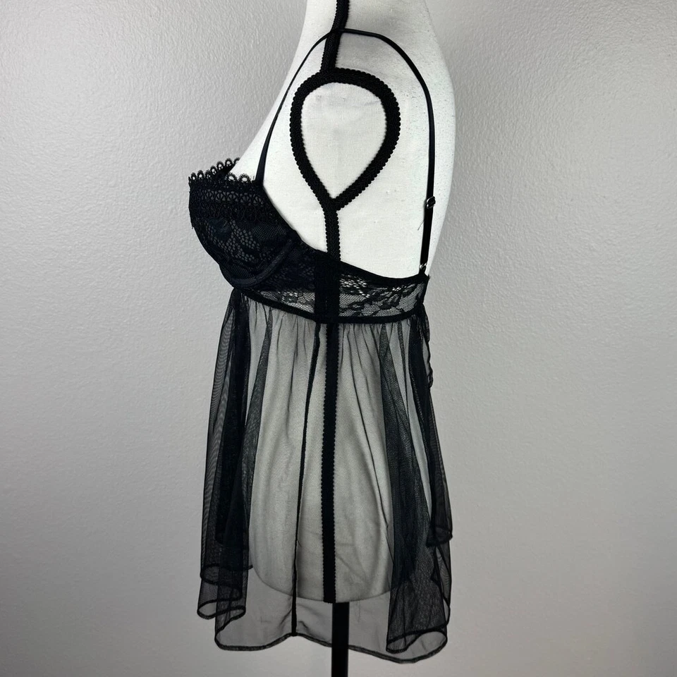 Victoria's Secret 黑色 34B 浪漫睡衣 Sheer Chemise 婴儿娃娃内衣 — 第 3/4 张图片