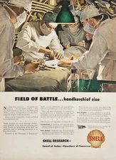 1943 Print Ad Shell Research Laboratories Doctors Operate near Battle Field Tent