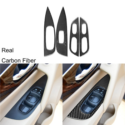 Real Carbon Fiber Window Lift Switch Panel Cover For Nissan Rogue X-Trail 13-21