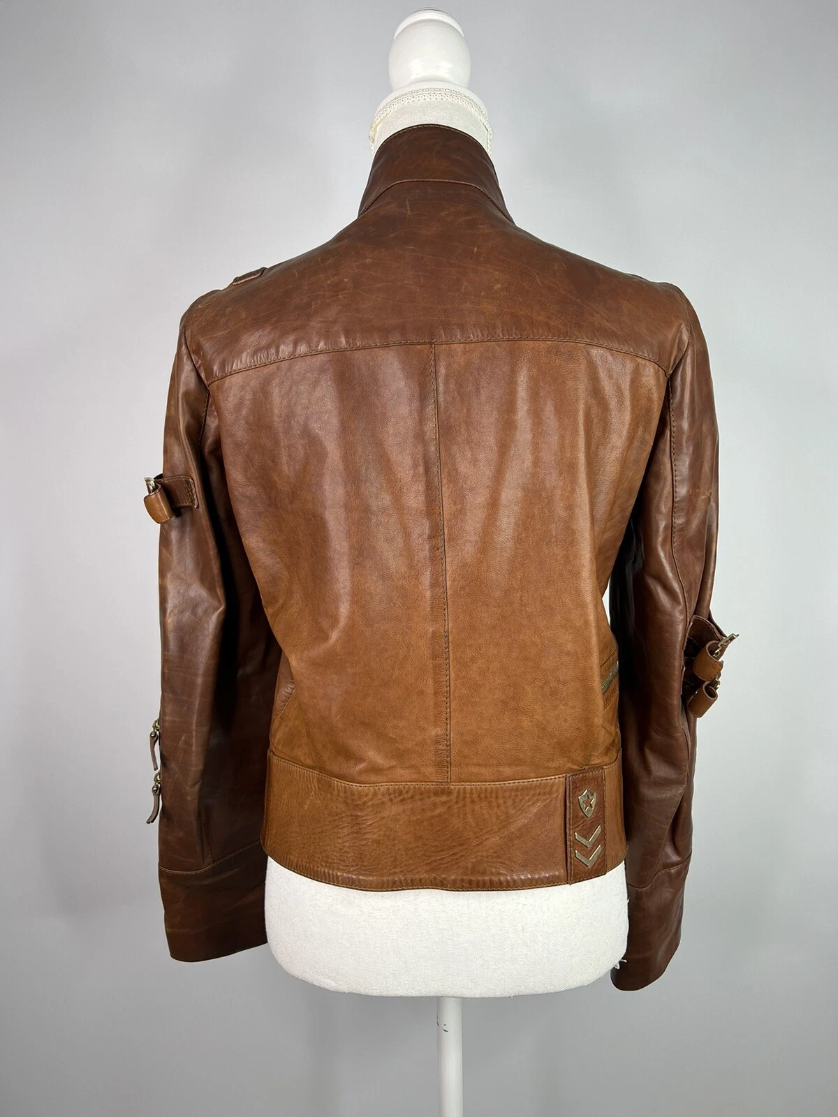 Gucci giacca di pelle da donna giubbino biker marrone taglia 36