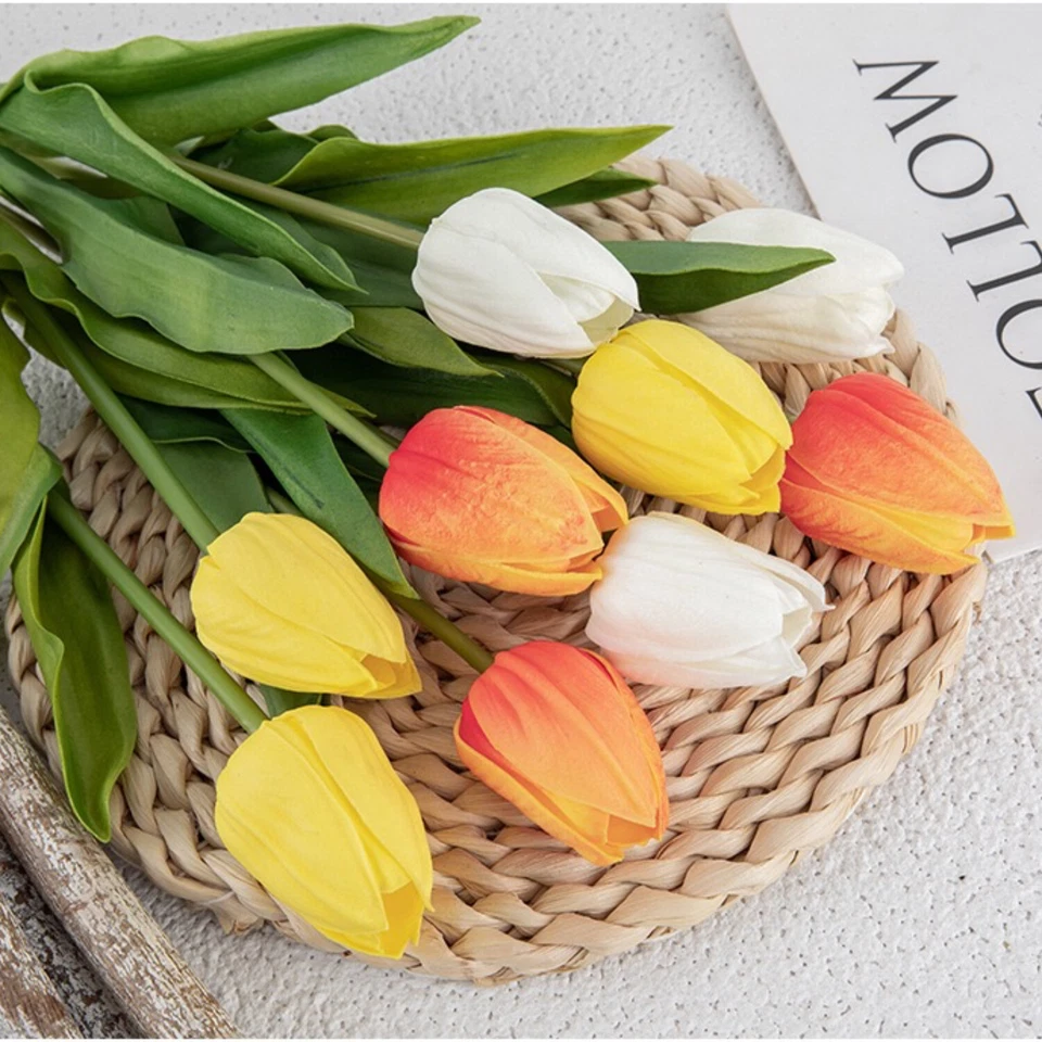 Tallos de tulipán artificiales con tacto real, 18 pulgadas de alto, juego de 10 Foto 4 de 4