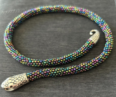 Handmade Beaded Choker with Snake Head Clasps