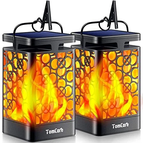 TomCare Solar Outdoor Lights Upgraded Solar Lantern Flickering 2 Pack Black