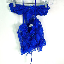 Escante Lace Trim Spaghetti Strap Blue Longline Bra Set Womens Size Medium