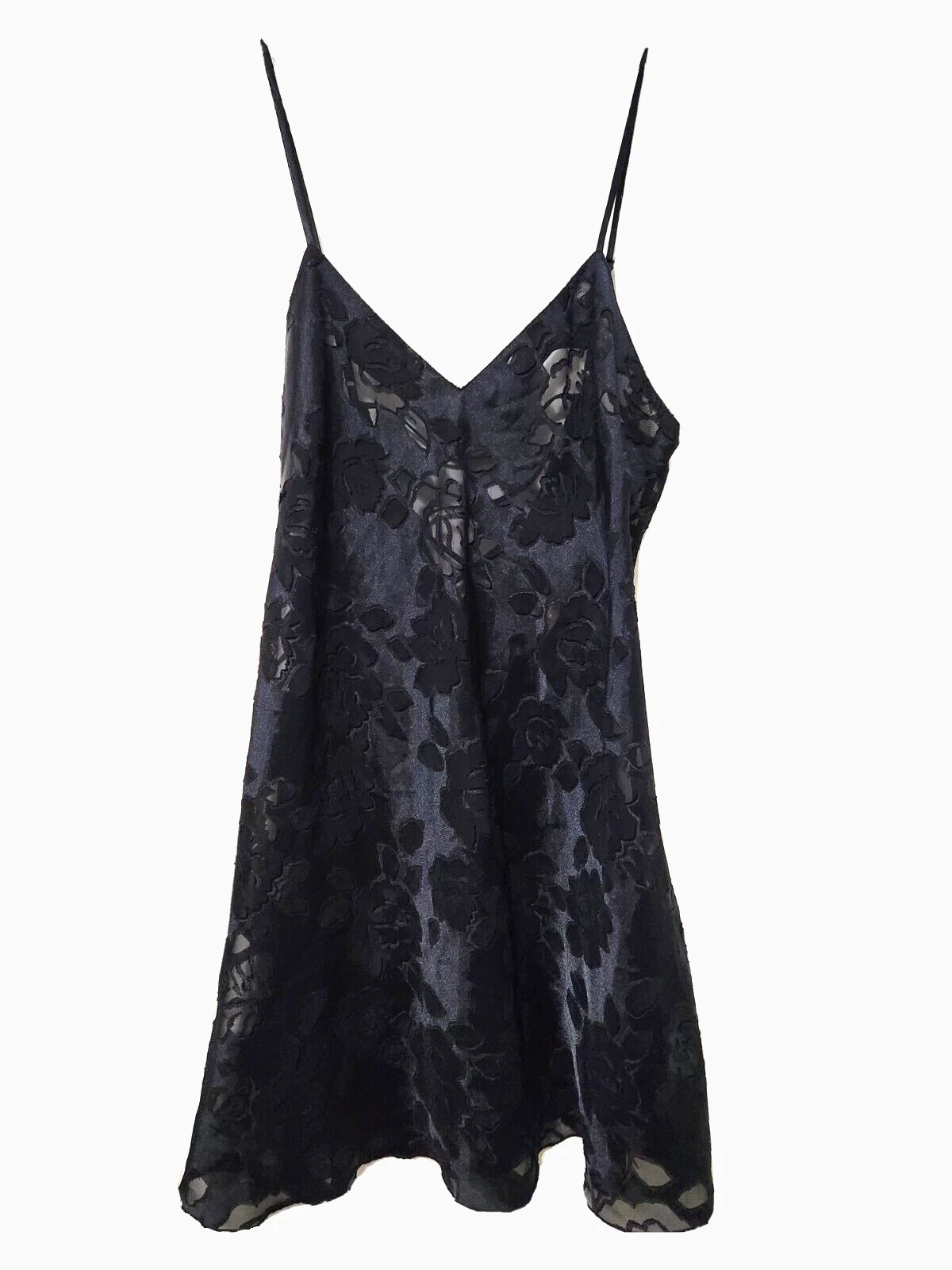 UNDERCOVER Mini abito vintage Victoria's Secret etichetta oro nero floreale burnout lingerie M