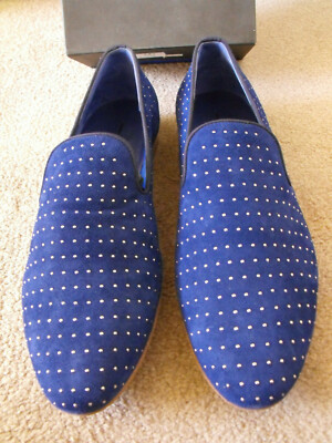 $795 RARE NWB Alberto Gozzi 181 ITALY Blue Stud Suede Loafers