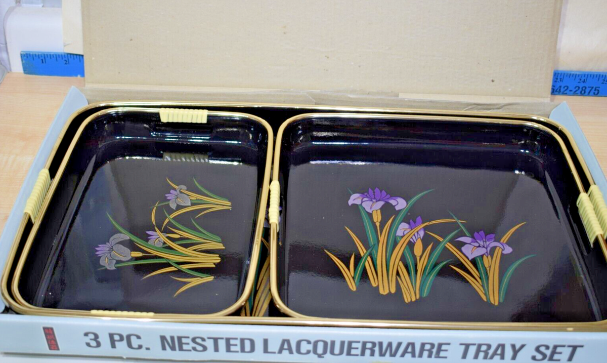 3 Piece Japanese Decorative Lacquer Nested Tray Set | eBay