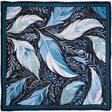 Wyoming Traders Wild Rag Blue Black Feather Print 100% Silk Scarf - 34.5"