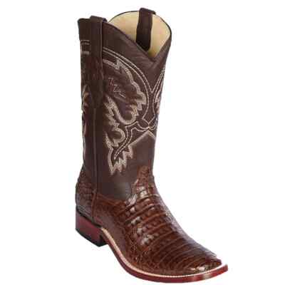 LOS ALTOS BROWN GENUINE CROCODILE CAIMAN SQUARE TOE WESTERN BOOT EE 8228207