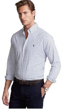 RALPH LAUREN Mens Non Iron Plaid Dress Shirt White Blue 16.5 32/33 Long Sleeve