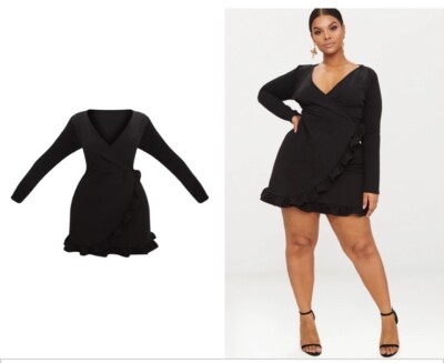 plus black long sleeve ruffle wrap dress Black Long Sleeve Wrap Dress Small