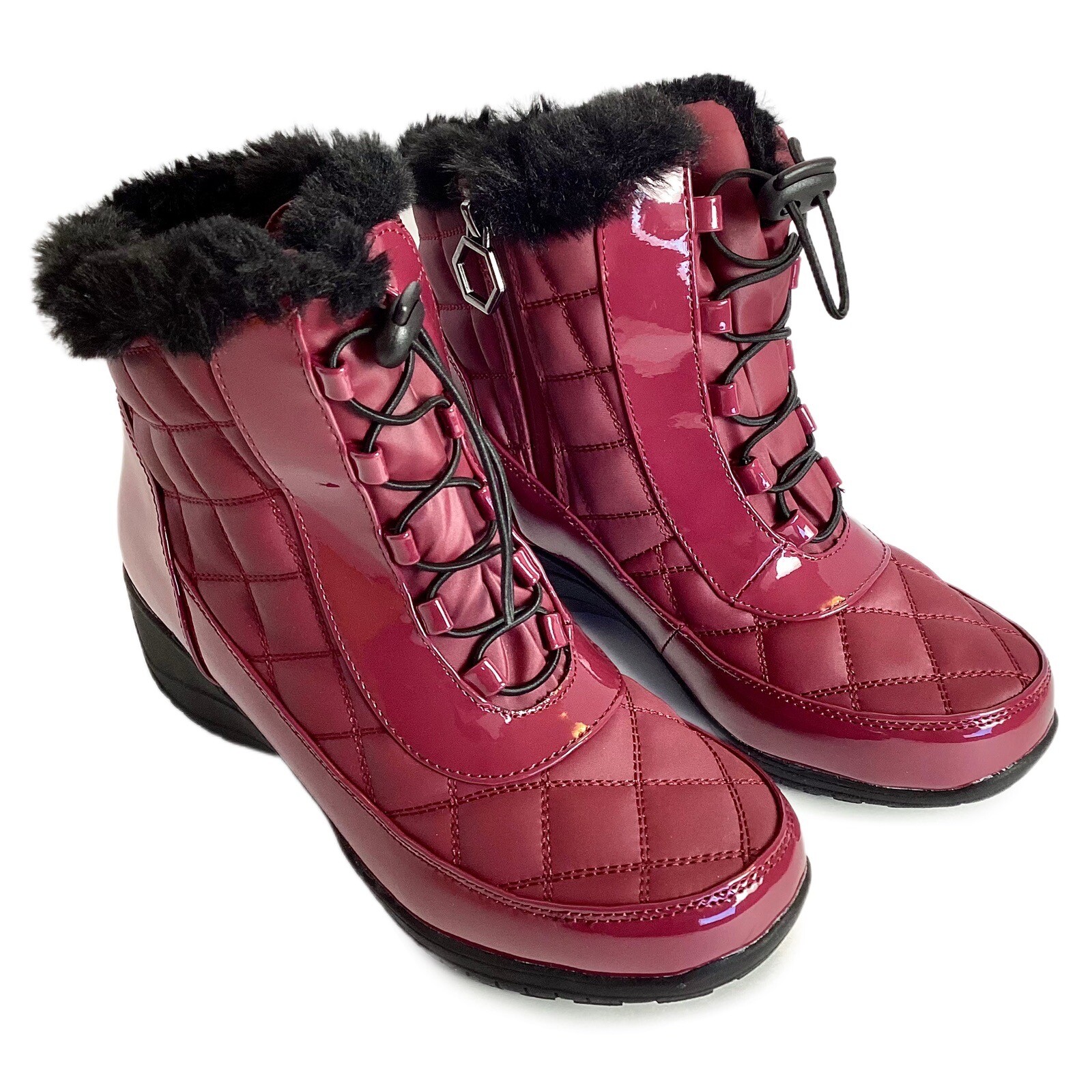 Khombu Maggie Merlot Waterproof Winter Lace-Up Snow Boot Sz 8.5 Faux Fur Quilted