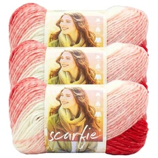 (3 Pack) Lion Brand Yarn 826-250I Scarfie Yarn, Red/Cream