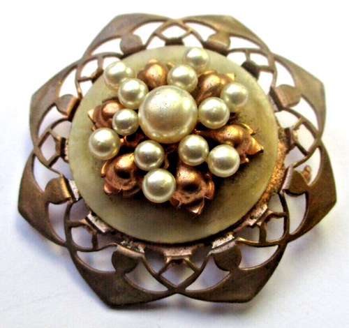Broche Vintage En Argent Plaqué Et Nacre Avec Marcasites - Ancienne - Superbe état