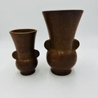 Mid Century Modern McCoy Vase Pair Art Deco Speckled Brown Vintage Brush Set 527