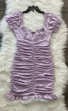 Ruby Sus Purple Ruched Satin Puff Sleeve Square Neck Bodycon Mini Dress 10