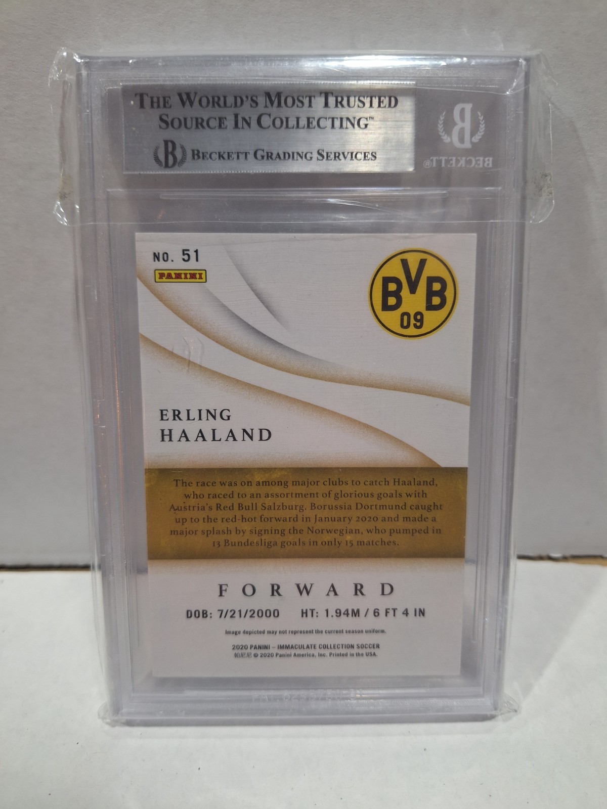 2020 PANINI IMMACULATE Collection Sapphire ERLING HAALAND ROOKIE /25 BGS 8 RC view 2