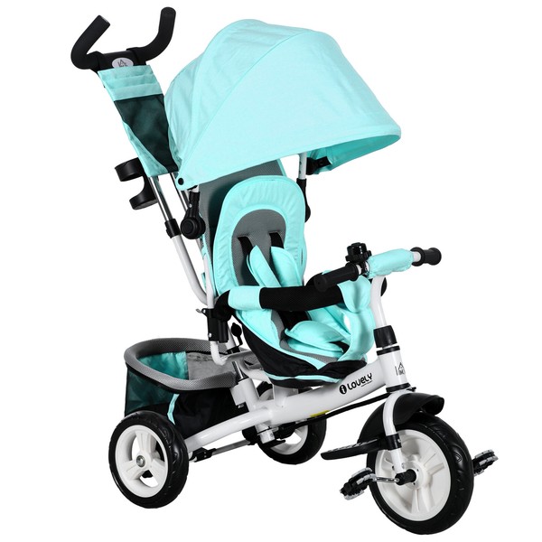 6-In-1 Dreirad Mit Schubstange, Kinderdreirad Mit Abnehmbarem Sonnendach GrüN-image
