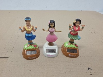 Solar-Powered Dancing Hawaii Hula Girl Bobble Figurines, Desk Or Car Decor Set
