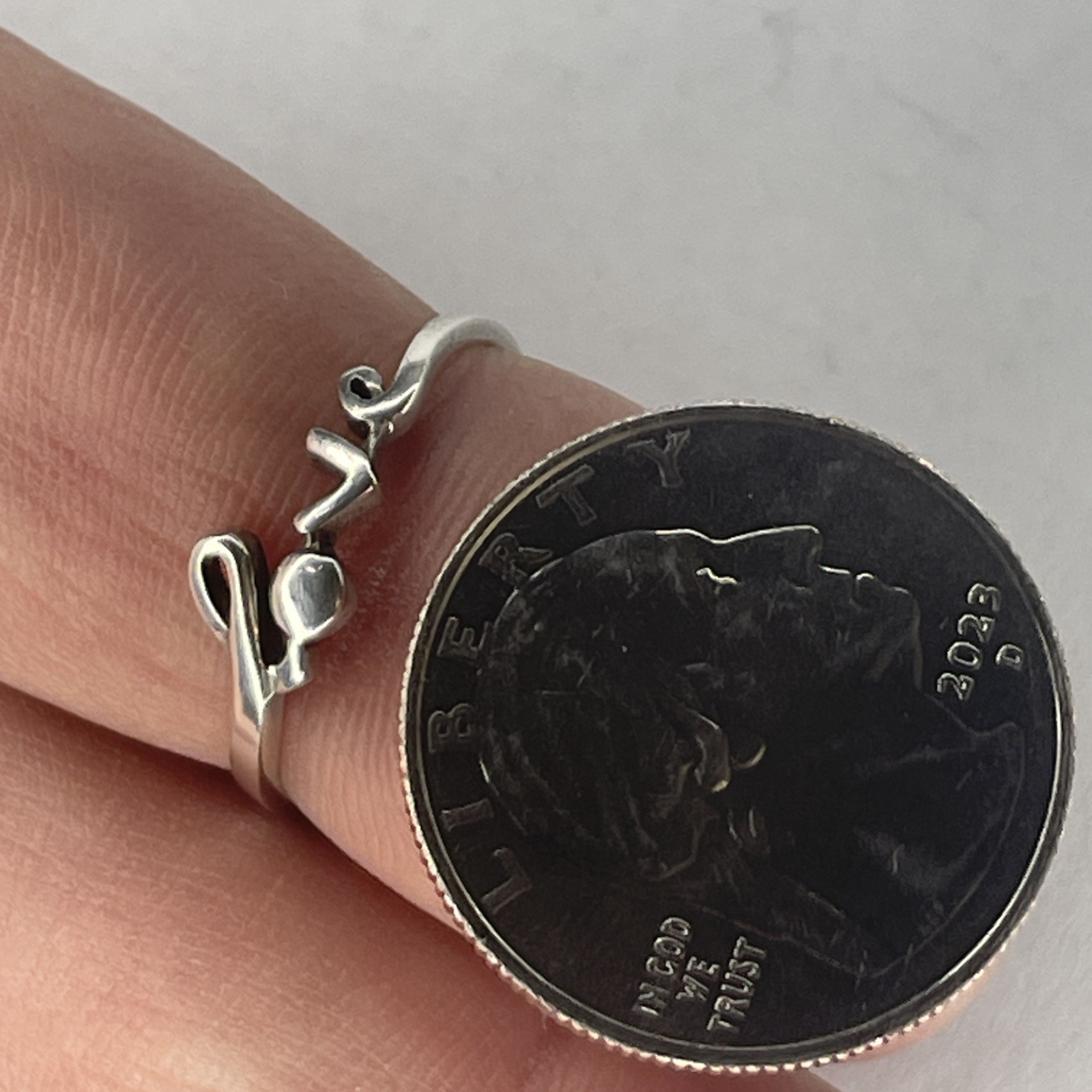 Solid Sterling “Love” Script Ring Size 8 - image 3