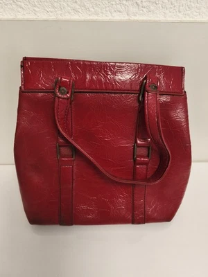 Sac à main ancien rouge cuir vintage, sac cabas rétro femme - Photo 1/3