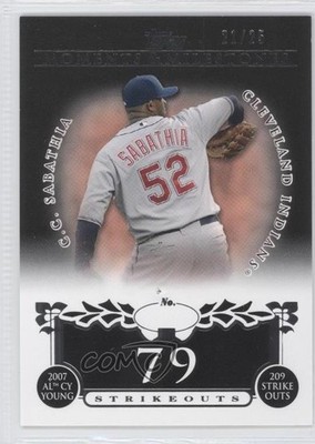 2008 Moments & Milestones Black 21/25 CC Sabathia (2007 AL Cy Young 209 Ks) 0a1