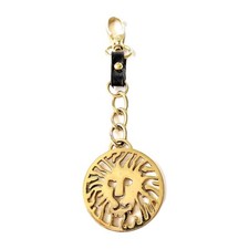 Anne Klein Lion Keychain Goldtone Leather Clip Keytag Bagtag Purse Keyring