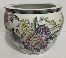 Large Chinese Porcelain Lotus Flower Koi Fish Bowl Garden Planter 19th Century