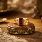 Natural Red Garnet Ring Signet Ring Gold Silver Ring Mens Ring Gift For Him