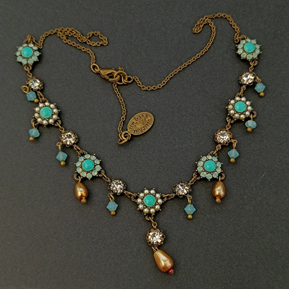 Collar Araña Michal Negrin Azul Hielo Aqua Romántico Renacimiento Victoriano De Colección Foto 4 de 4