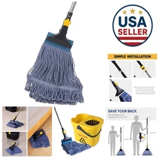 Heavy Duty Looped-End Wet Mop with Telescopic Iron Pole (55.1") for All Floors