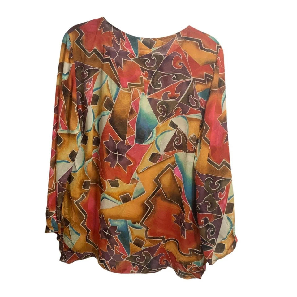 Blusa Top Chicos Mujer Abstracta Cuello en V Suroeste Azteca Seda L Arte para Usar Boho Foto 4 de 4
