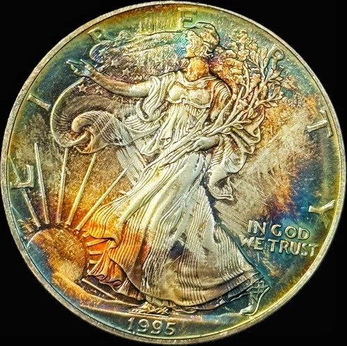 1995 P American Silver Eagle Bullion $1 Coin Dual Toned Toner Monster Rainbow