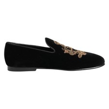 DOLCE & GABBANA Shoes Black Velvet Gold Crown Mens Loafers EU40 / US7 1500usd