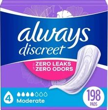 Always Discreet Incontinence Pads Postpartum Women Moderate 198 CT 