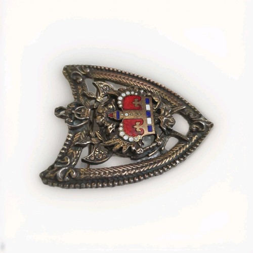 Vintage Large Heraldic Sheild with Enamel Crown Bronze Tone Pendant/Brooch Pin - Picture 3 of 11