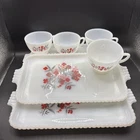 Vintage Fire King Snack Set Primrose Pattern Set of 6 Cups & Plates, Milk Glass