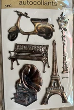 Crafter's Square 5 Puffy Stickers -Paris Themed -Scrapbooking Sticker