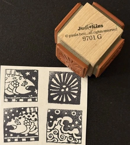 Judikins Paula Best Fish Wave Sunburst Rubber Stamp Cube